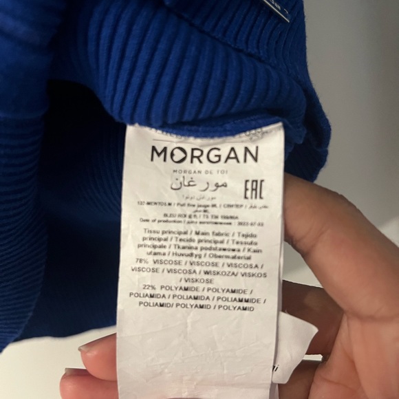 Morgan De Toi Top Turtleneck Fitted Long Sleeve Blue Sweater Y2K Small - Picture 5 of 7